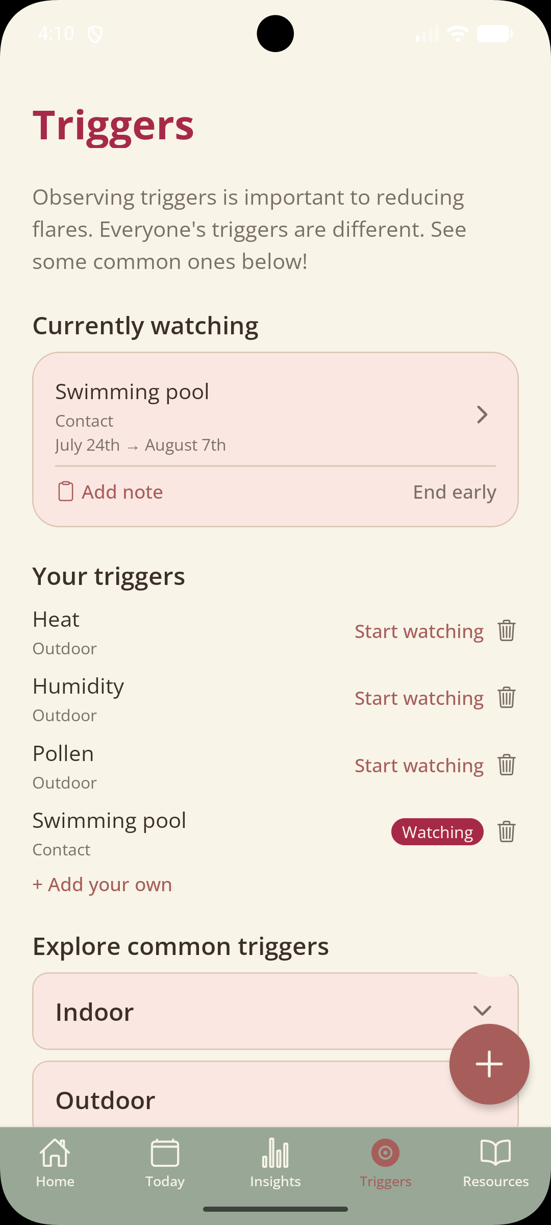 Screenshot of the Prickle trigger tracking screen